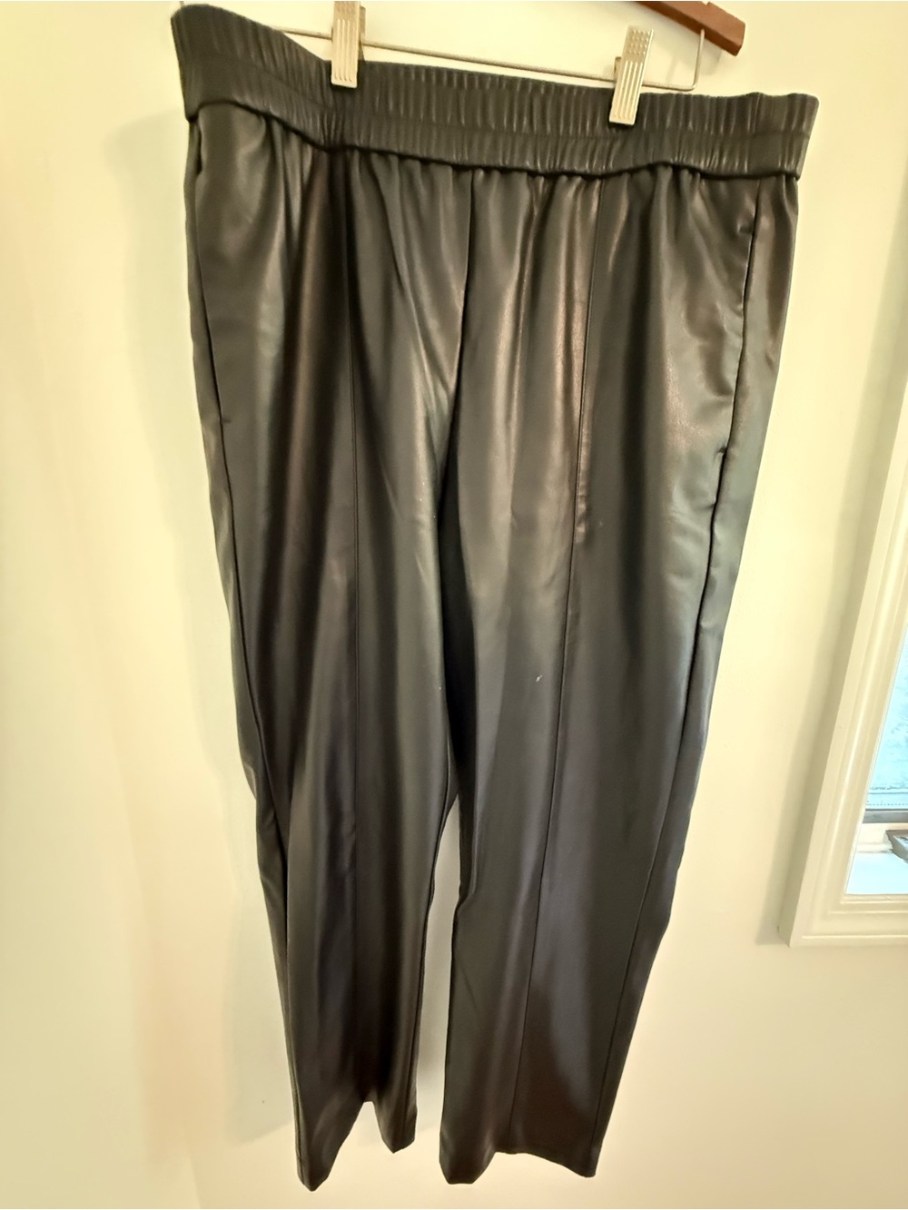 Ann Taylor Black Faux Leather Elastic-Waist pants size L